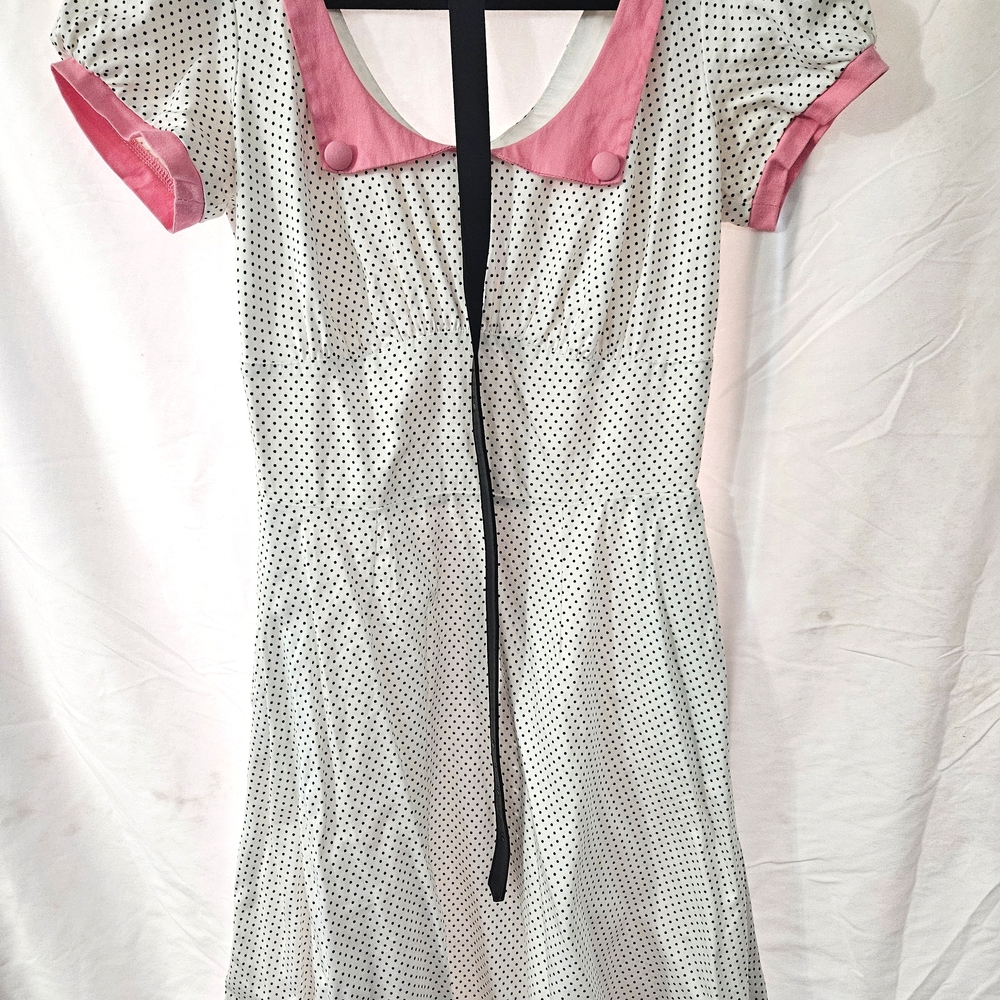 Medium Pinup Couture Pinup Girl Clothing Polka Dot Pink and White Dress w/belt